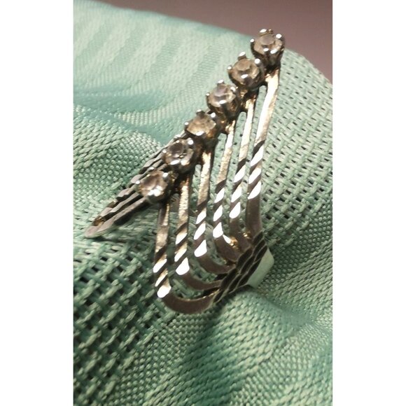 Vintage Sterling Silver 925 Multi Band Index Finger Ring w Clear Stone Accen 6.5 - Picture 4 of 9